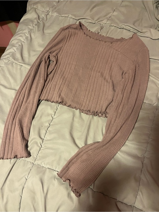 SHEIN Tops - SHEIN Mauve Ribbed Long Sleeve Crop Top